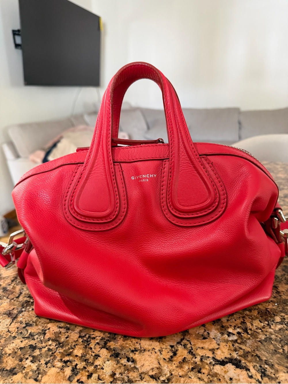 Authentic Givenchy Red Leather Bowler Satchel